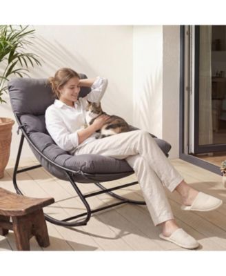 Oversized Outdoor Rocking Chair with Ottoman, Wide Lounge Chair with Thick Cushion for Porch Garden