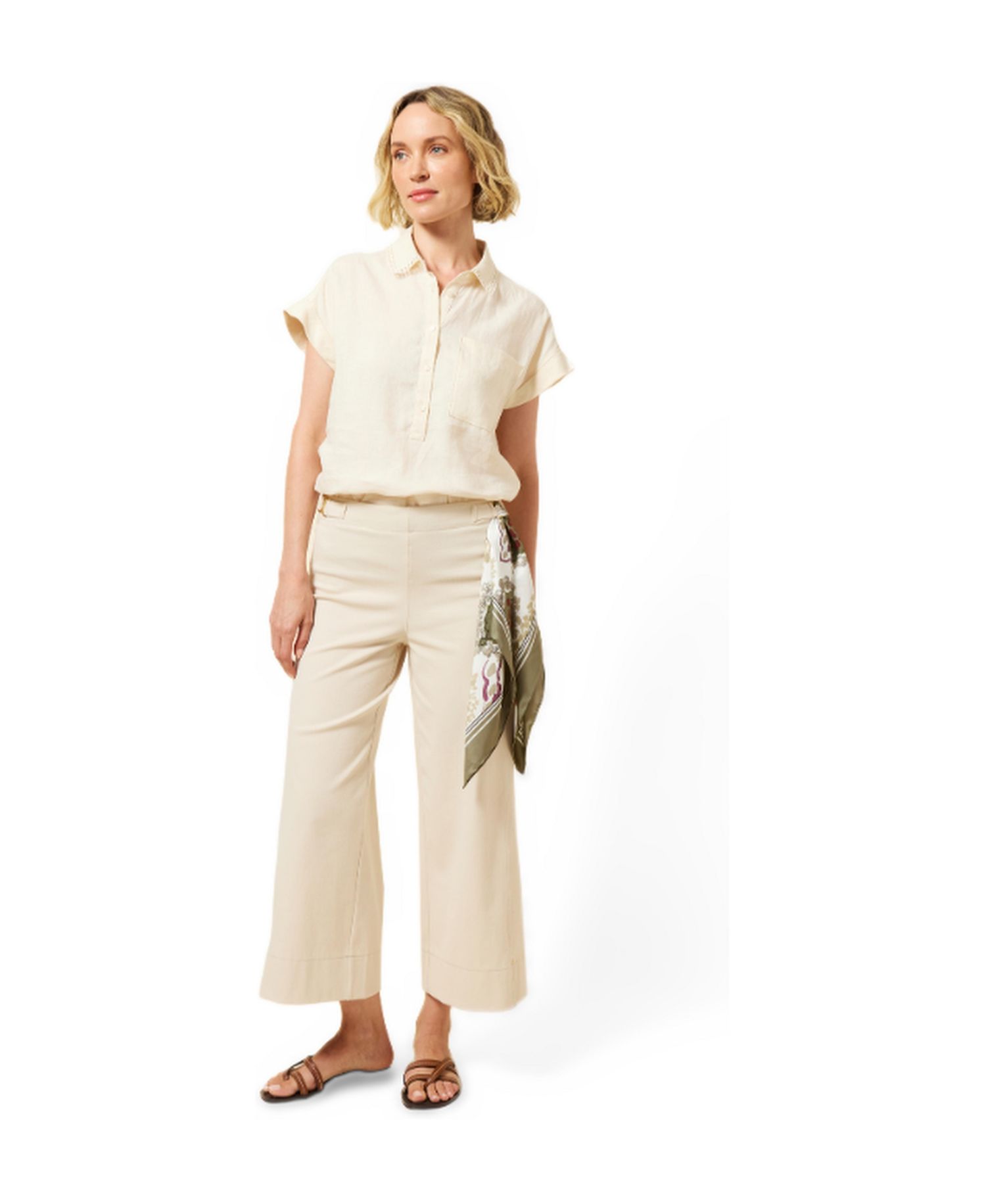 Women's Althea Embroidered Collar Short-Sleeve Linen Shirt