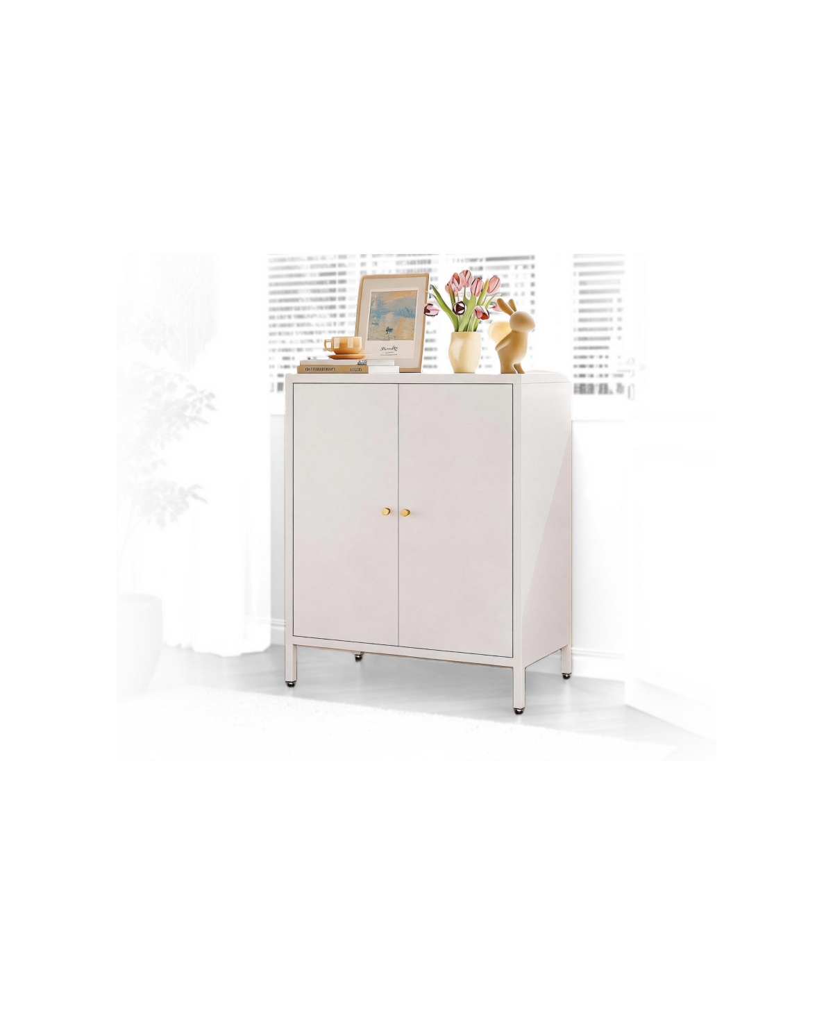 homfan Sideboard Buffet Cabinet Carbon Steel with Adjustable Shelf 2 Doors Metal Storage Credenza for Living Room Home Office