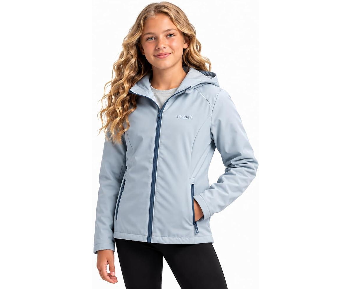 Spyder Girls' 4-16 Hooded Water-Resistant Lightweight Windbreaker Jacket - Ash blue