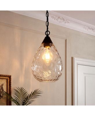 Pendant Light with Clear Hammered Glass Shade, Adjustable