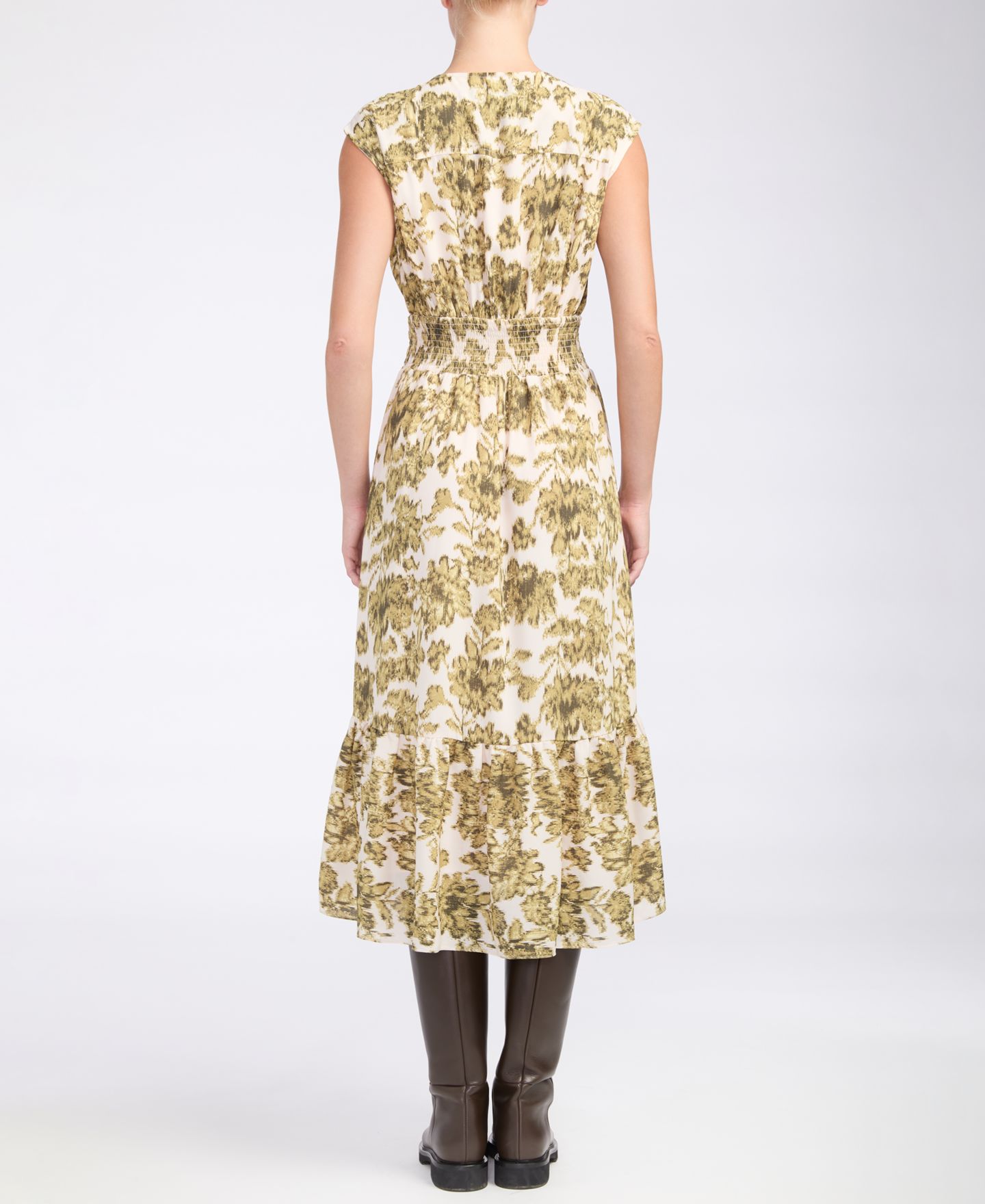Женское платье Derek Lam 10 Crosby Eloria Floral-Print V-Neck Midi, цвет: Зелёный с принтом — фото 3