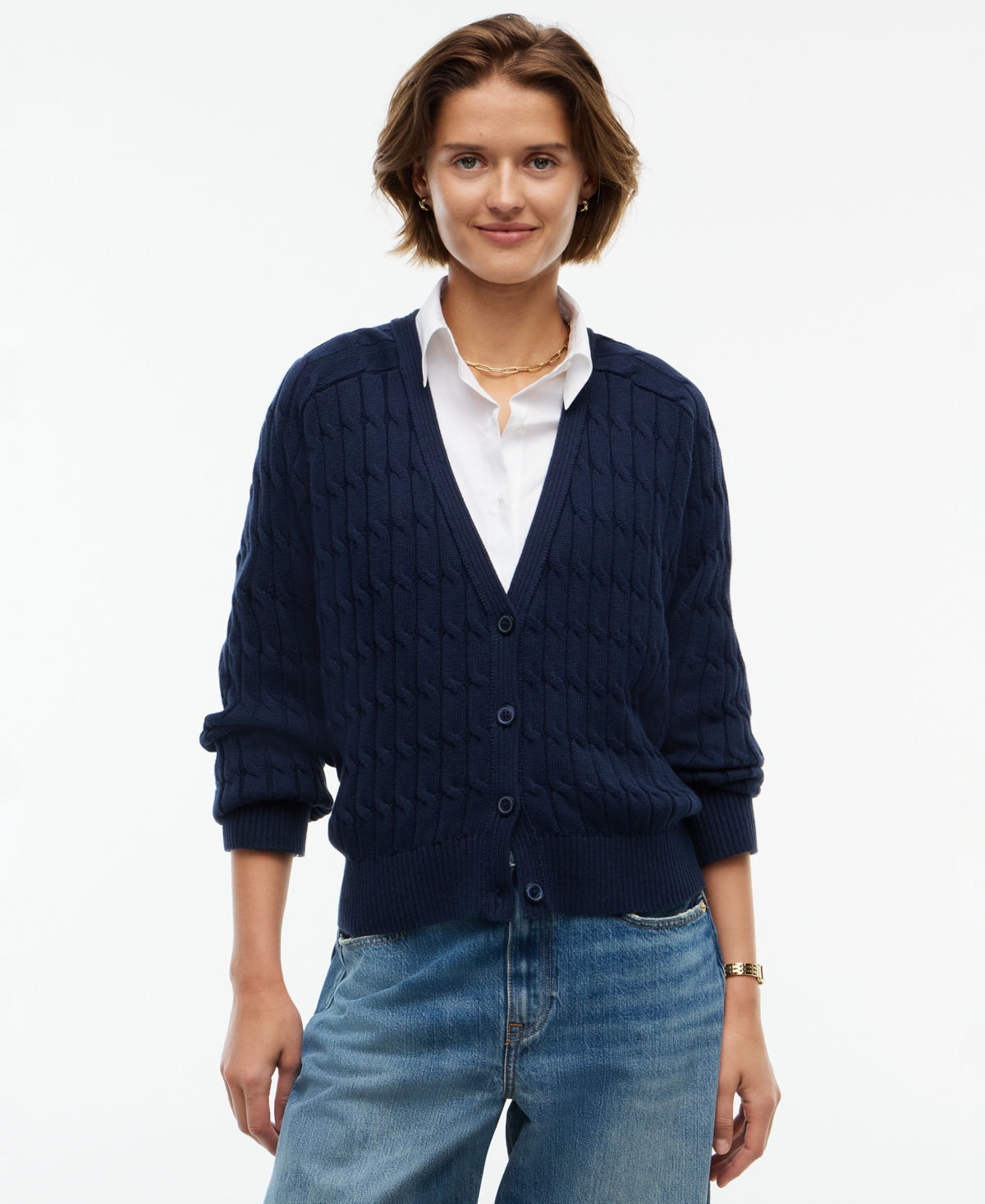 Tommy Hilfiger Women's Oversized Cable-Knit V-Neck Cardigan - Dark Blue