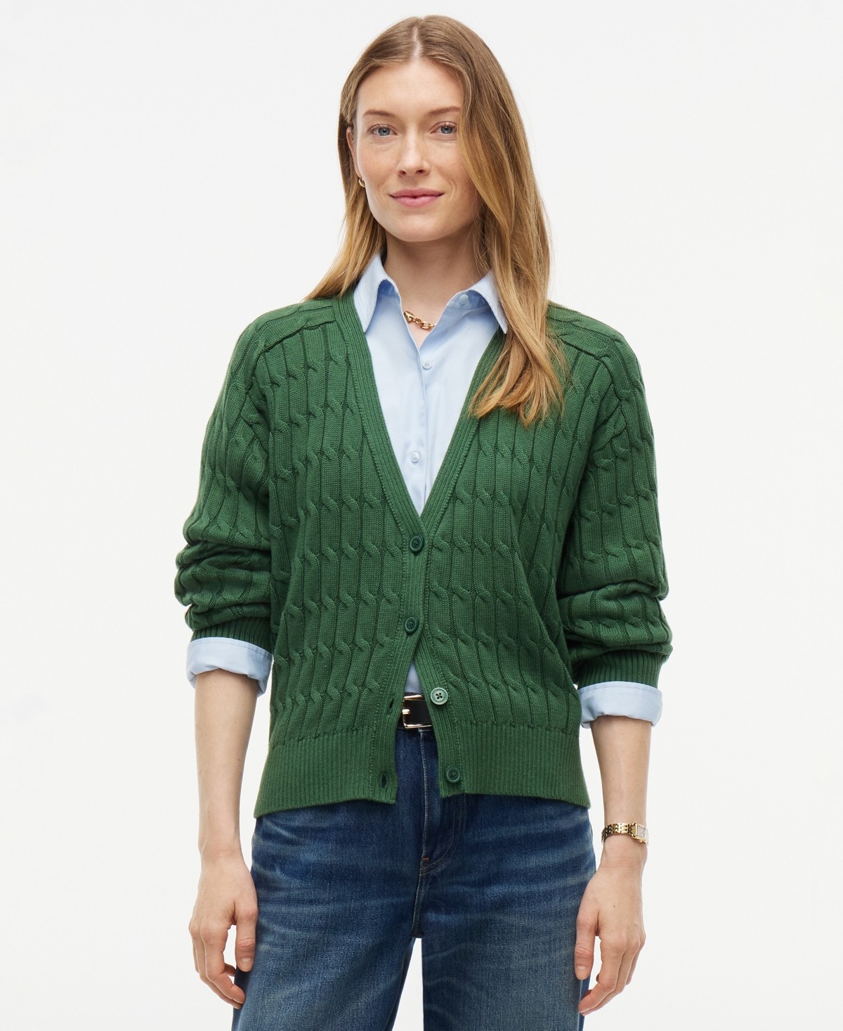 Tommy Hilfiger Women's Oversized Cable-Knit V-Neck Cardigan - Deep Evergreen
