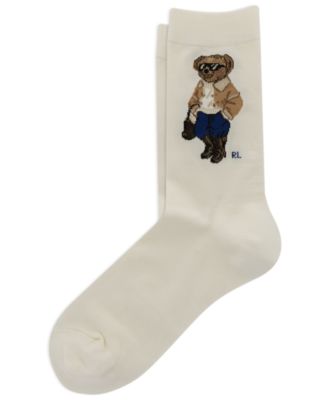 Women's Polo Bear Ribbed-Cuff Knit Crew Socks