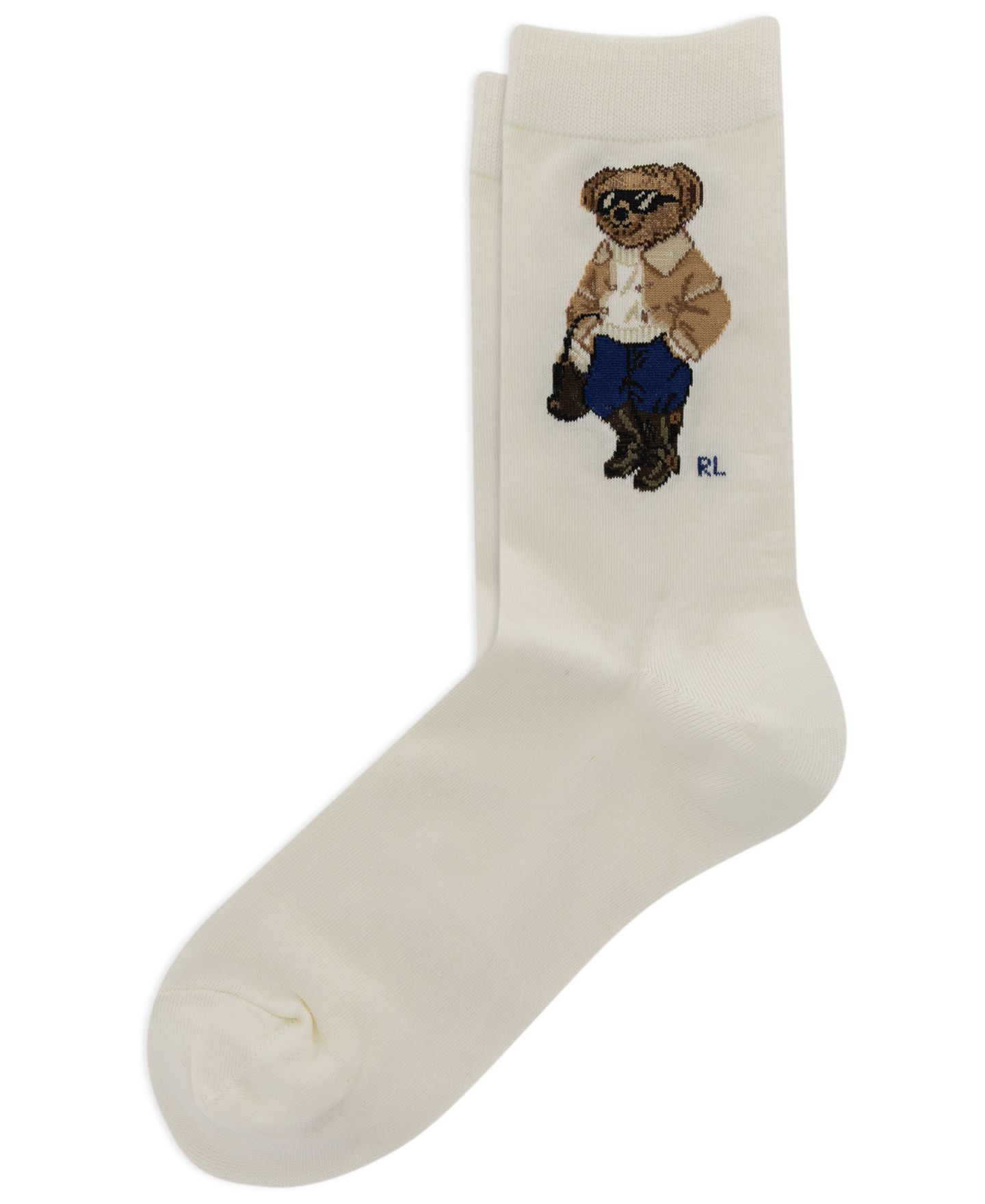 Носки Bear, средней высоты, с отворотом, в рубчик — Polo Ralph Lauren, цвет: Слоновая кость — фото 1