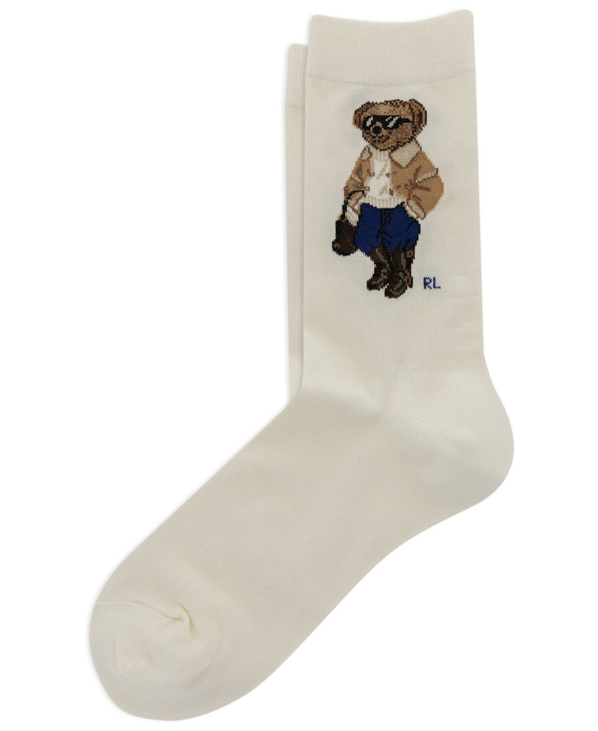 Polo Ralph Lauren Men's Polo Bear Ribbed-Cuff Knit Crew Socks - Ivory