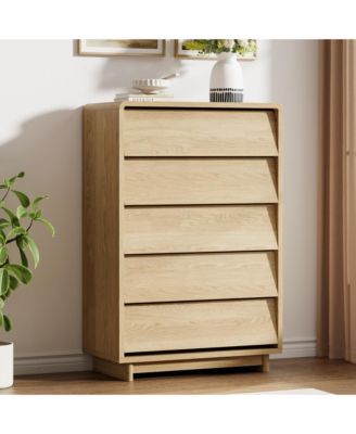 5 Drawer Dresser, Modern Wood Tall Dresser with Handle-Free and Curved-Edge Design, Chests of Drawers with Large Capacity for Bedroom