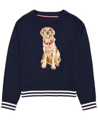 Girls' 7-16 Long-Sleeve Intarsia Dog Graphic Sweater