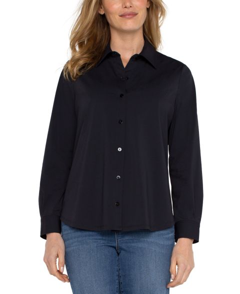 Женская блузка Liverpool Los Angeles Petite Long-Sleeve Button-Front Collared Blouse, цвет: Чёрный