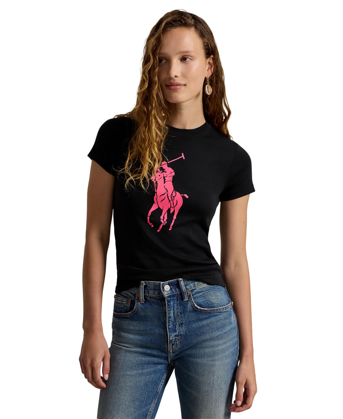 Женский свитшот Polo Ralph Lauren Pink Pony с круглым вырезом, цвет: Чёрный — фото 1