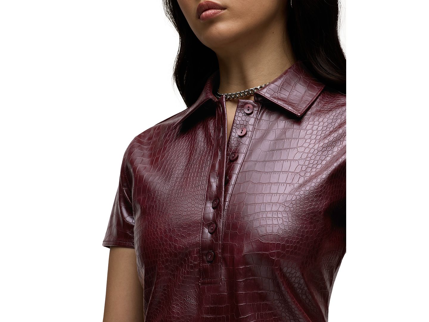 Женский топ Hudson Jeans Faux Leather Short-Sleeve Polo, цвет: Рубиновый — фото 4