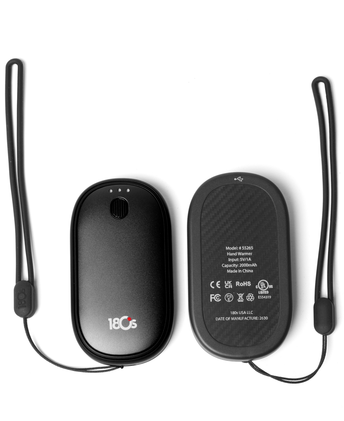 180s Men's Rechargeable Magnetic Hand Warmers, 2-Piece Set - Black