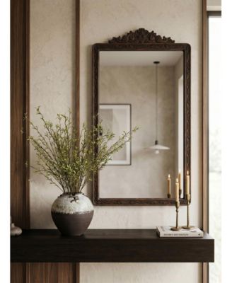 27" x 48" Antique Wall Mirror with Carved Floral Crest Wood Decorative Mirror