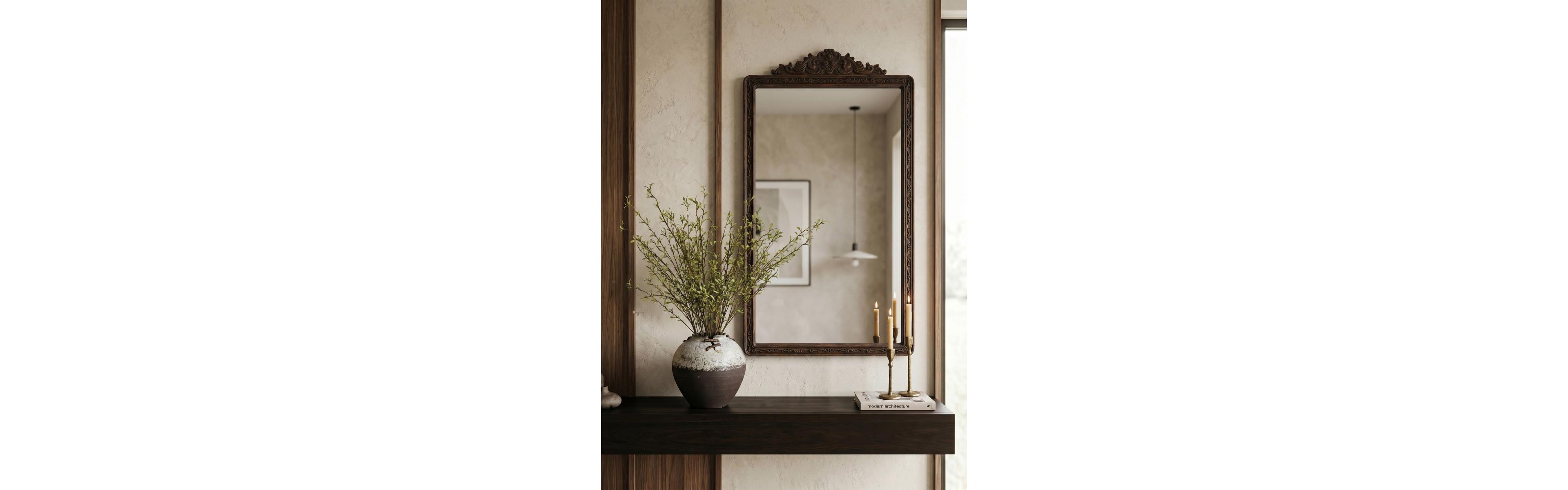 Laoties 27" x 48" Antique Wall Mirror with Carved Floral Crest Wood Decorative Mirror