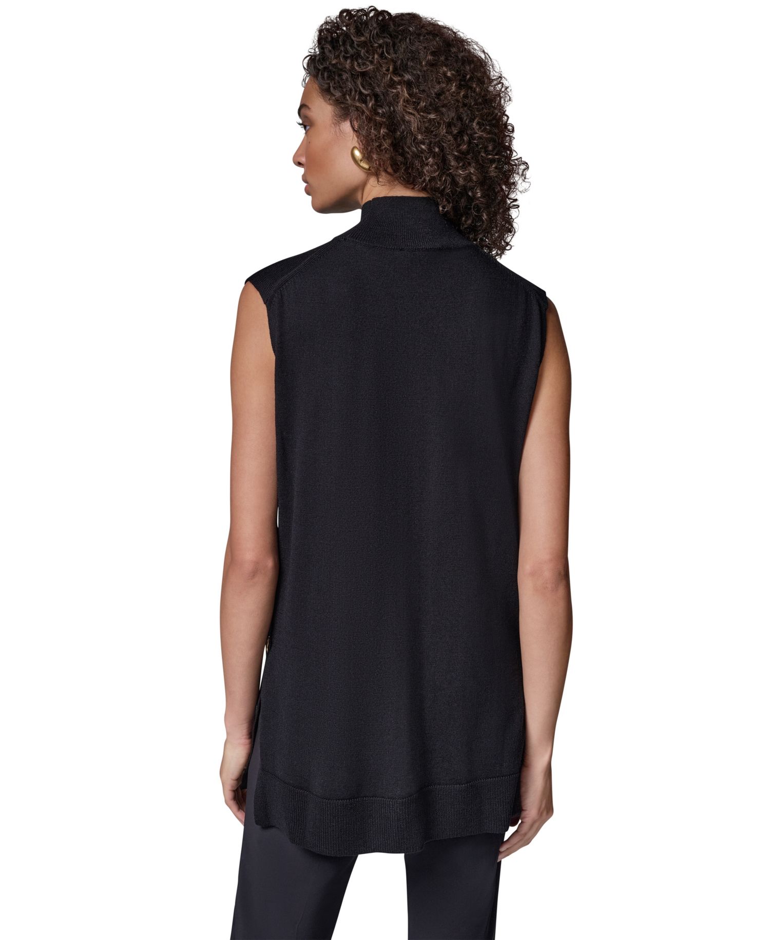 Women's Merino Wool Mock Neck Sleeveless Tunic Sweater