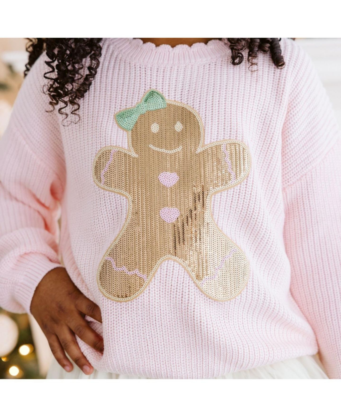 Свитер Sweet Wink Gingerbread Sequin Patch Crewneck для девочек-малышей, цвет: Ballet — фото 3