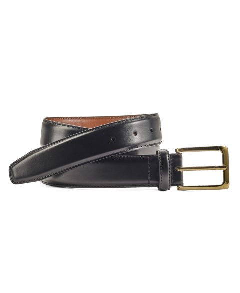 Мужской ремень Johnston & Murphy Leather Brass-Buckle Reversible Belt, цвет: Чёрный