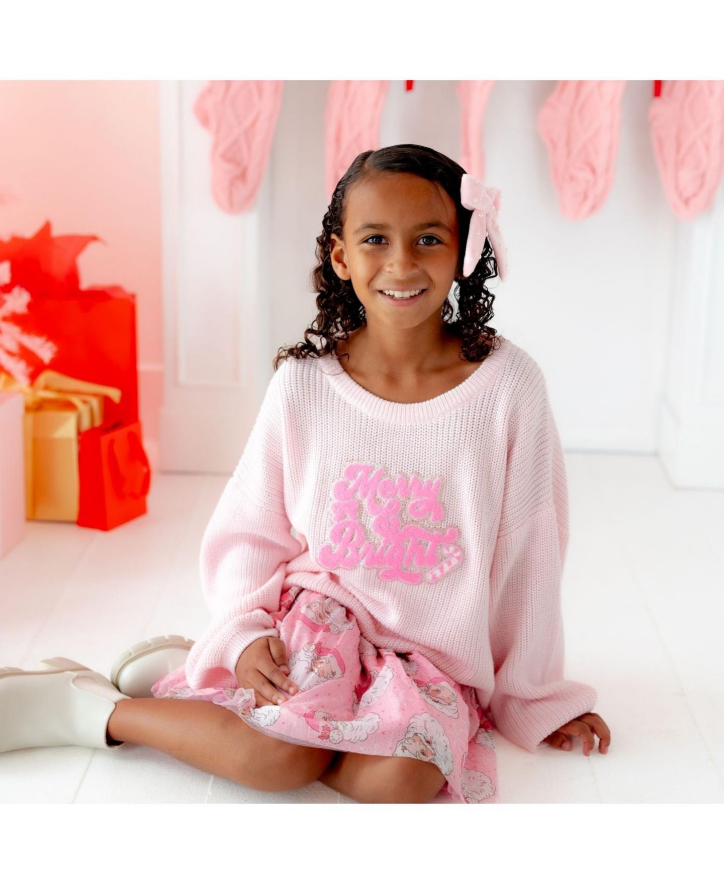 Свитер Sweet Wink Merry and Bright Patch Crewneck Long-Sleeve для девочек, цвет: Светлый розовый — фото 4
