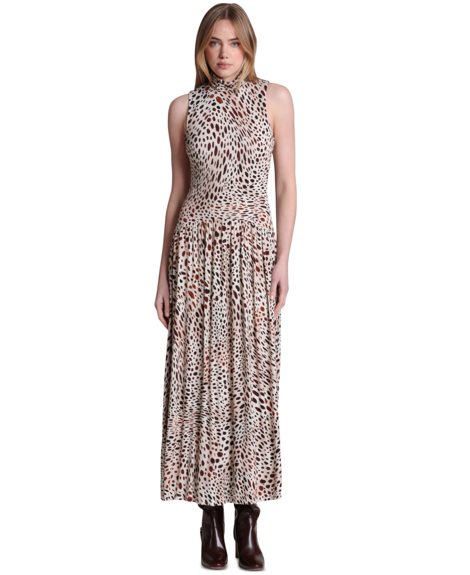 Women's Sleeveless Mock-Neck Maxi Dress