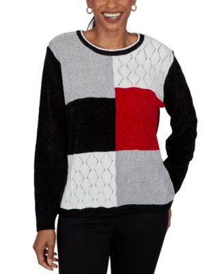 Women's Sweatr Cable-Knit Colorblock Crewneck Long-Sleeve Pullover