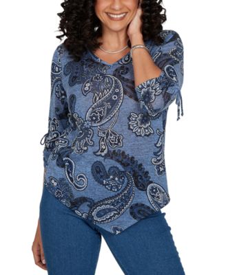 Women's V-Neck 3/4-Sleeve Asymmetrical-Hem Knit Top