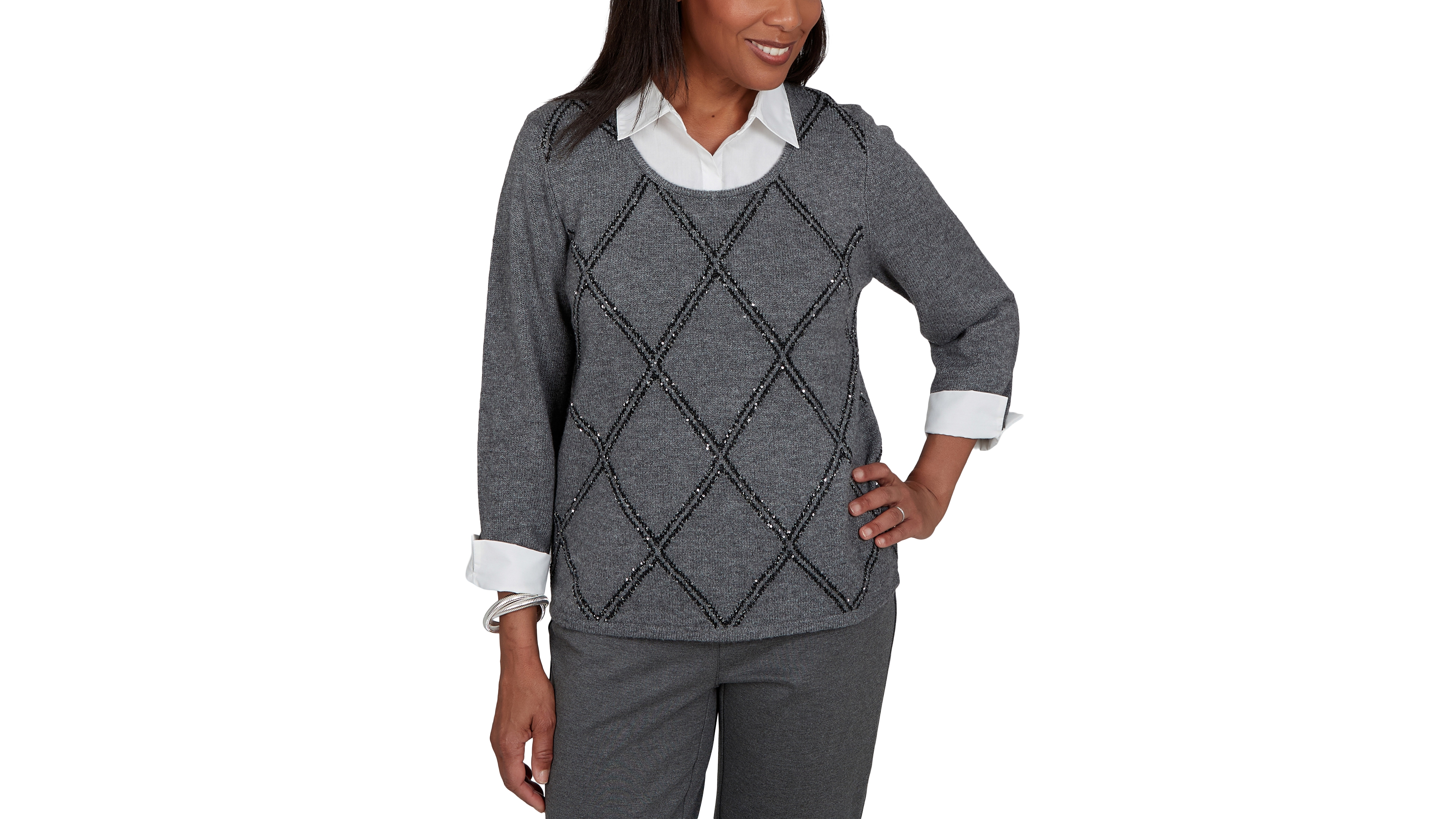Alfred Dunner Women's Sweatr 3/4-Sleeve Scoop Neck Pullover