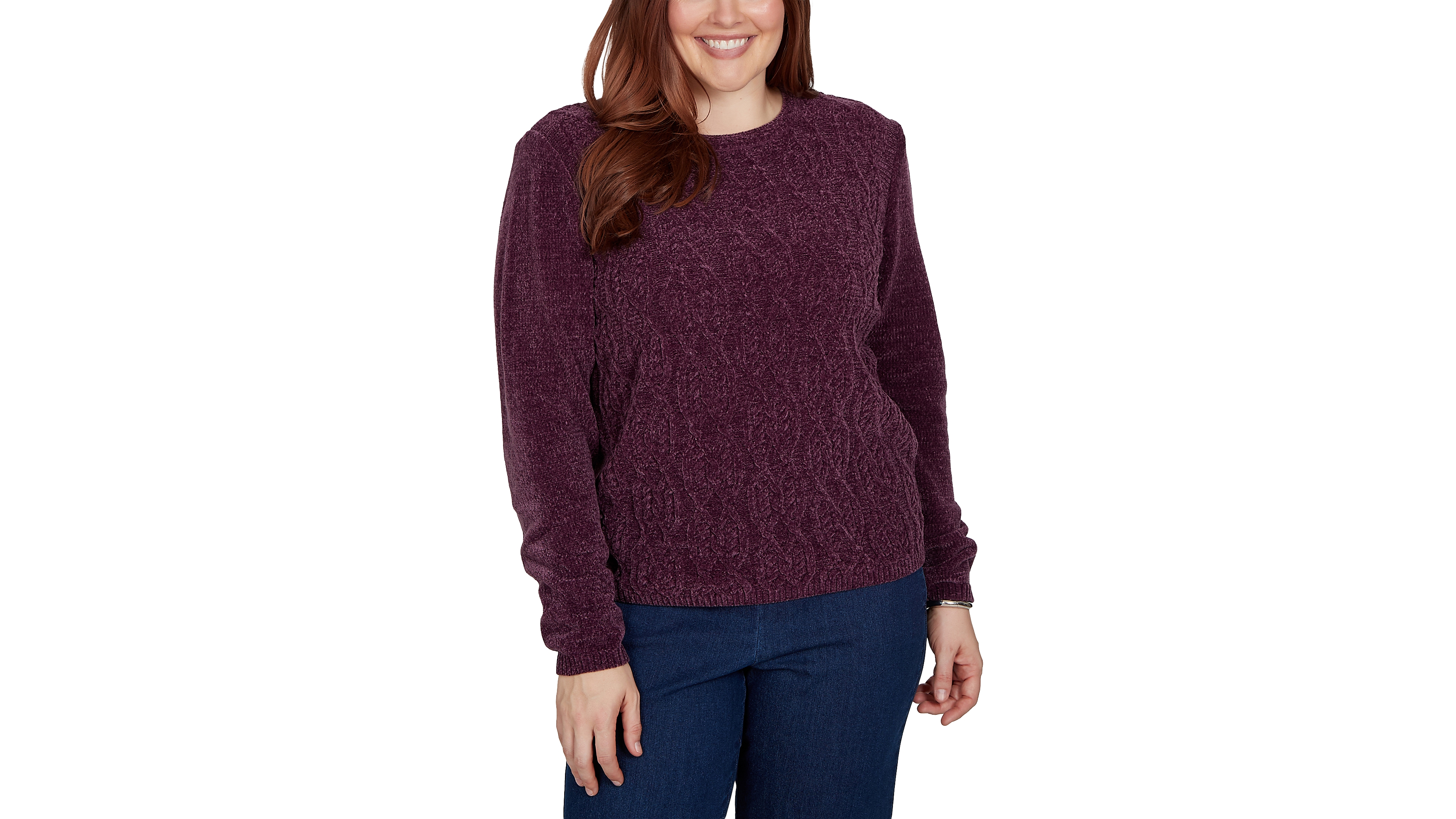 Alfred Dunner Women's Classic Cable Pullover Chenille Sweater