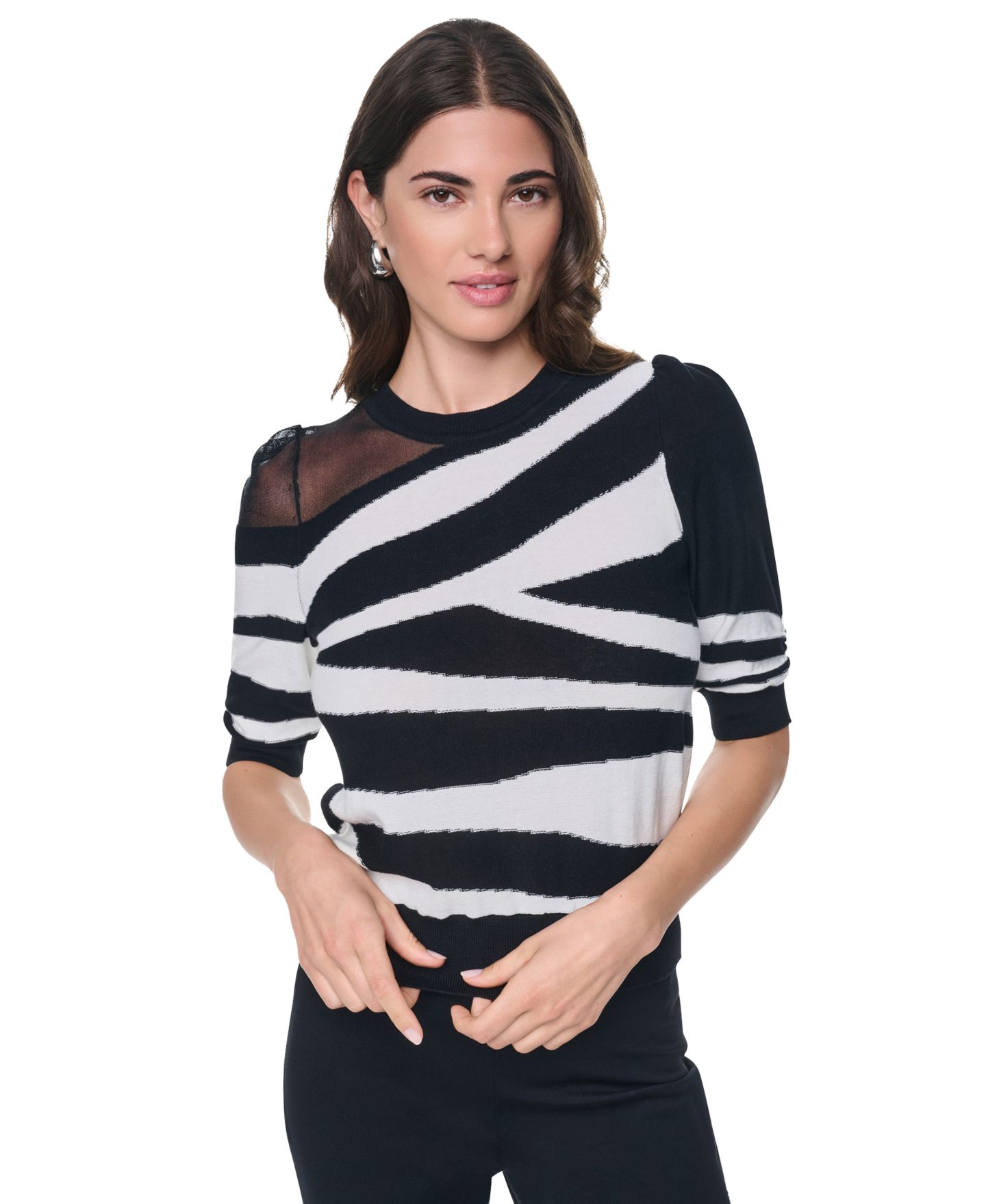Женский свитер DKNY Zebra-Print 3/4-Sleeve, цвет: Чёрный / Слоновая кость — фото 1