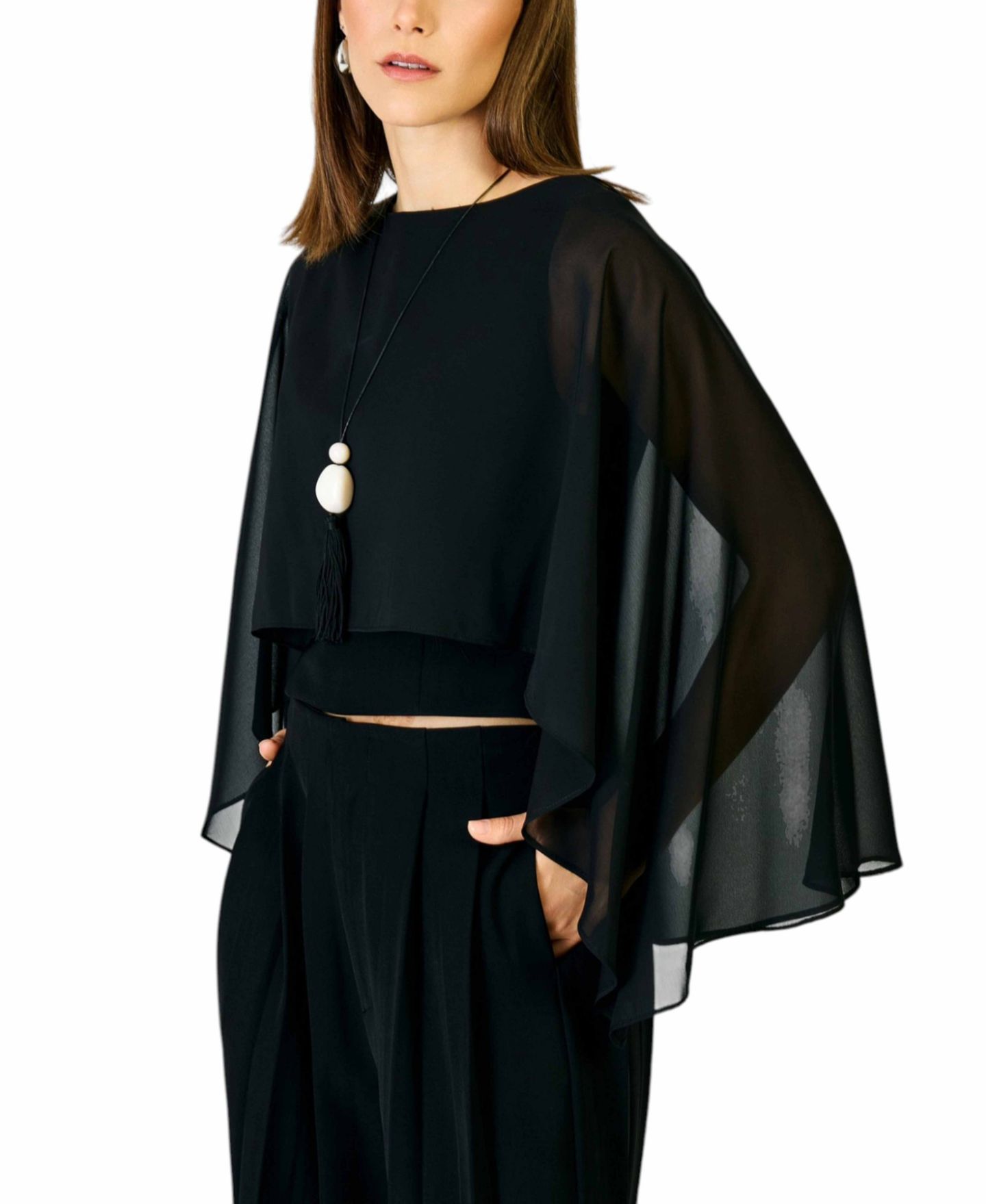 Женский топ Line & Dot Cici High-Neck Sheer Cape Crop, цвет: Чёрный — фото 4