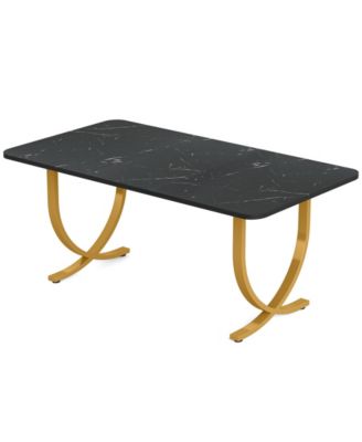 Contemporary Dining Table with Faux Marble Finish Top for Kitchen and Dining Area