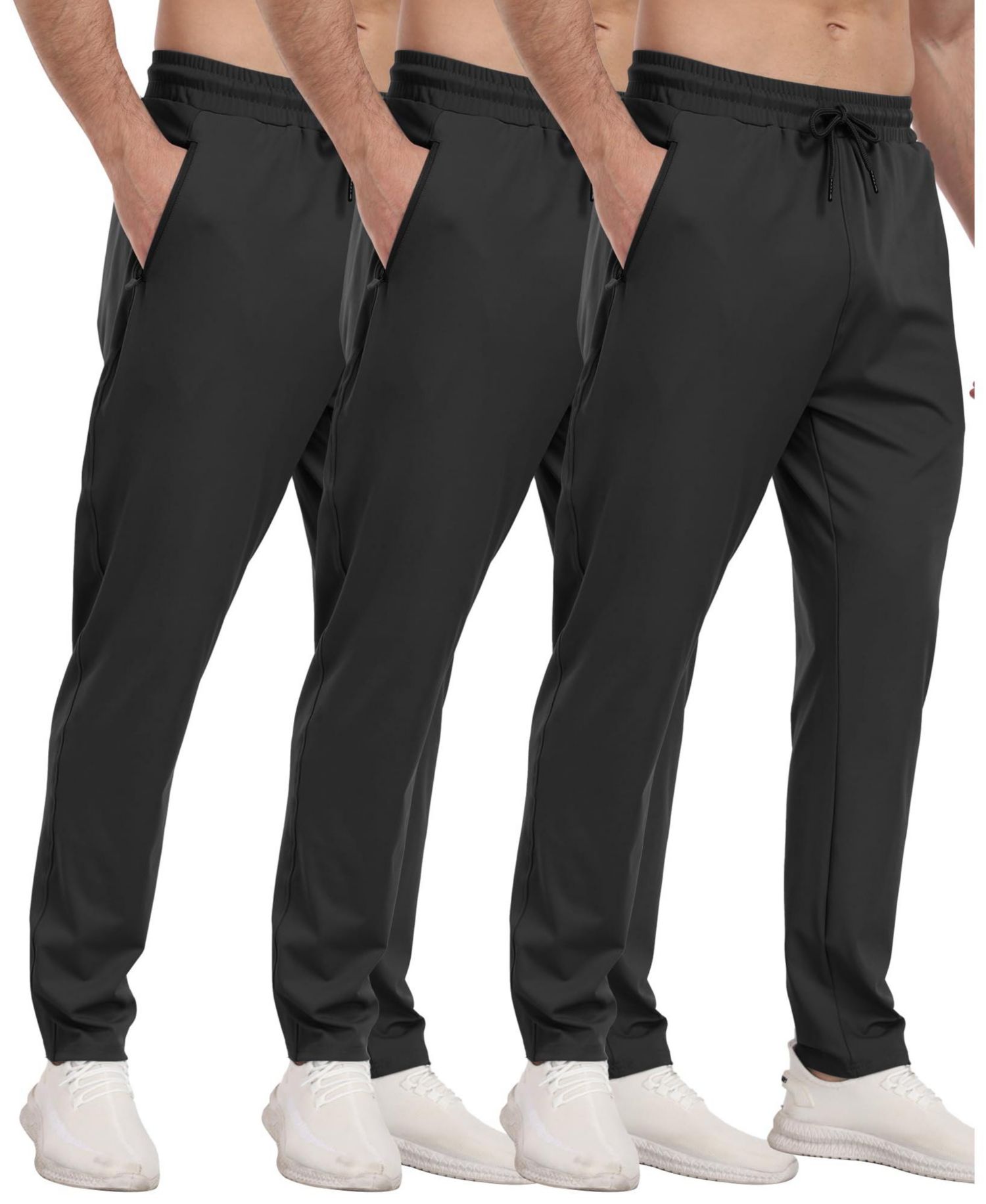 3 Pack Mens Athletic Pants with Zipper Pockets Running Gym Joggers