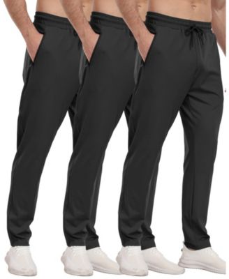 3 Pack Mens Athletic Pants with Zipper Pockets Running Gym Joggers
