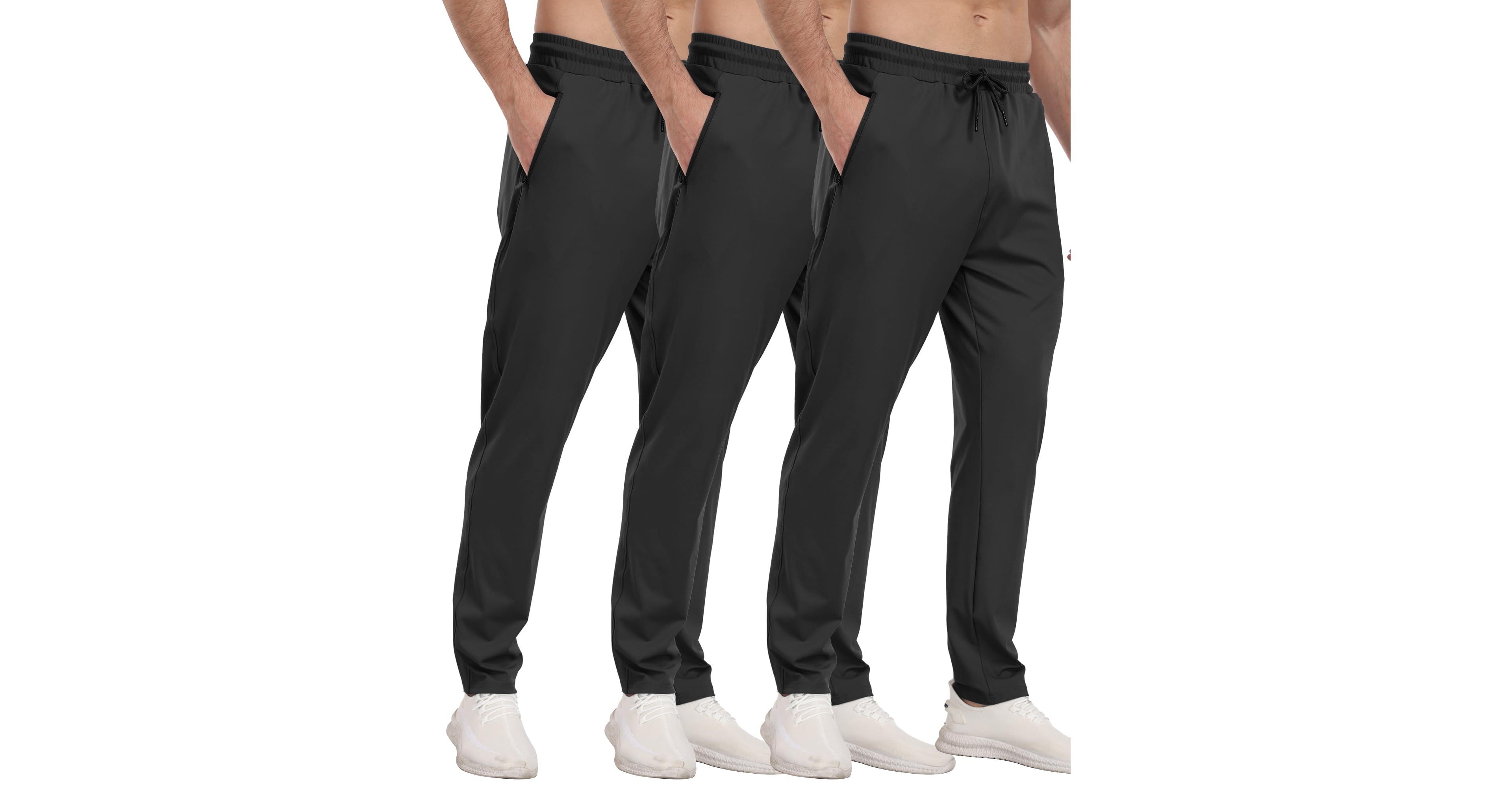 Gnuadz 3 Pack Mens Athletic Pants with Zipper Pockets Running Gym Joggers