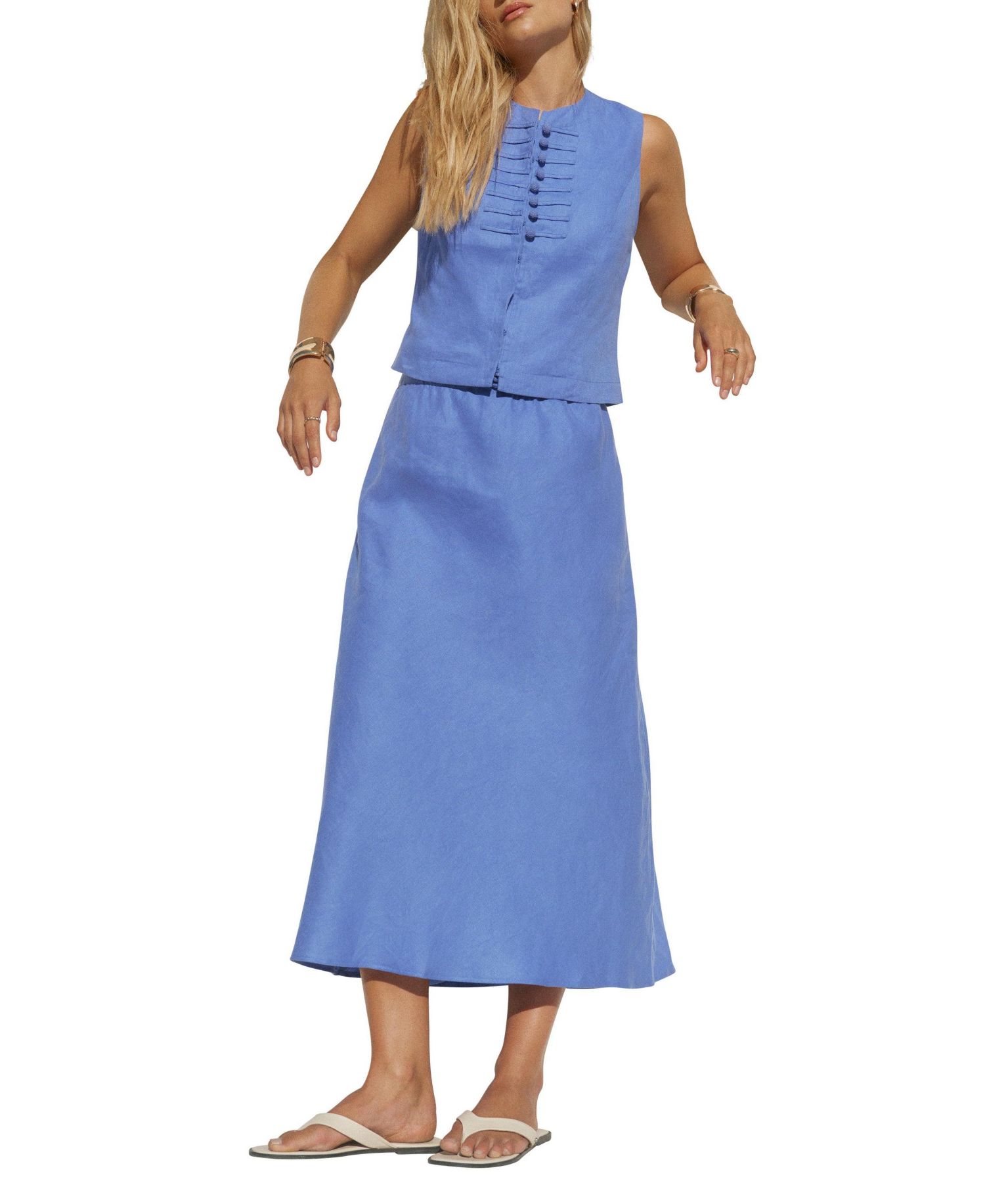 Women's Sleeveless Military-Inspired Linen Top