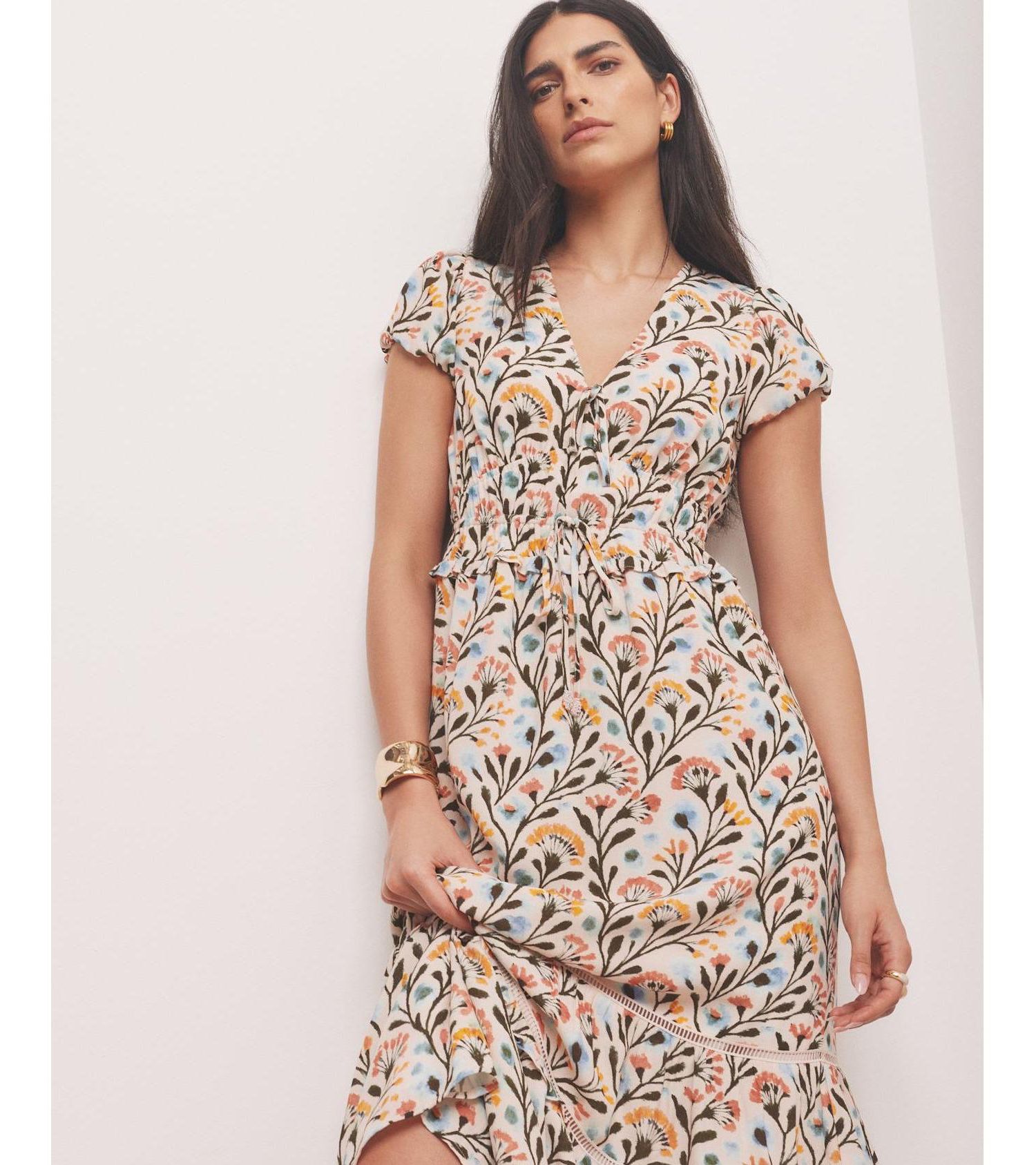 Women's Floral Print V-Neck Midi Dress