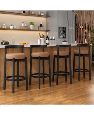 Counter Height Bar Stools Set of 4 with Solid Wood Legs Upholstered Padded Seat Curved Backrest for Kitchen Island Dining Home