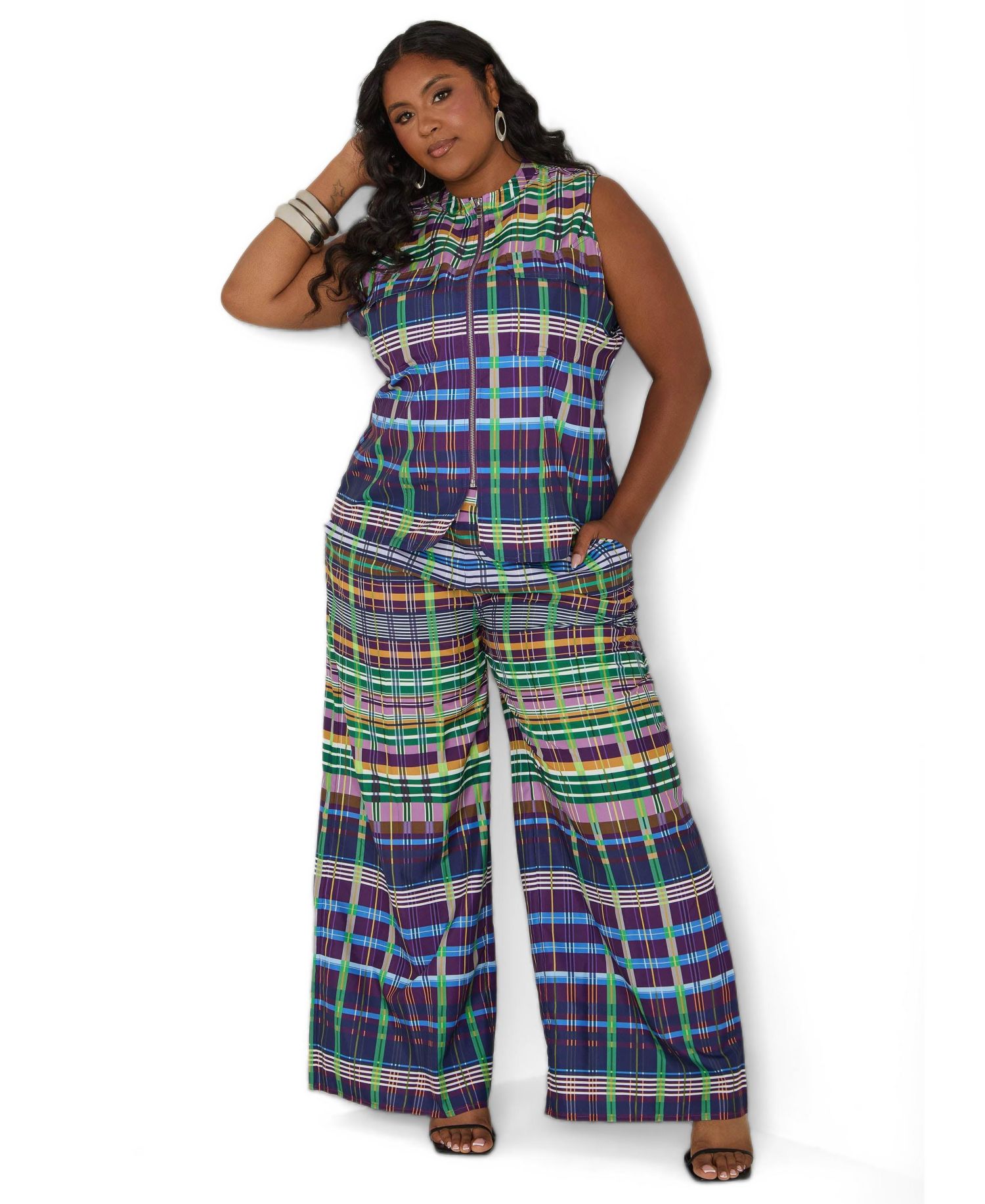 Plus Size Plaid Wide Leg Pants