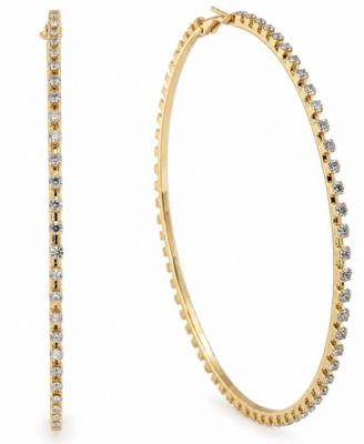 And Now This Cubic Zirconia Large Skinny Hoop Earrings, 3.54" in Silver and Gold Plate