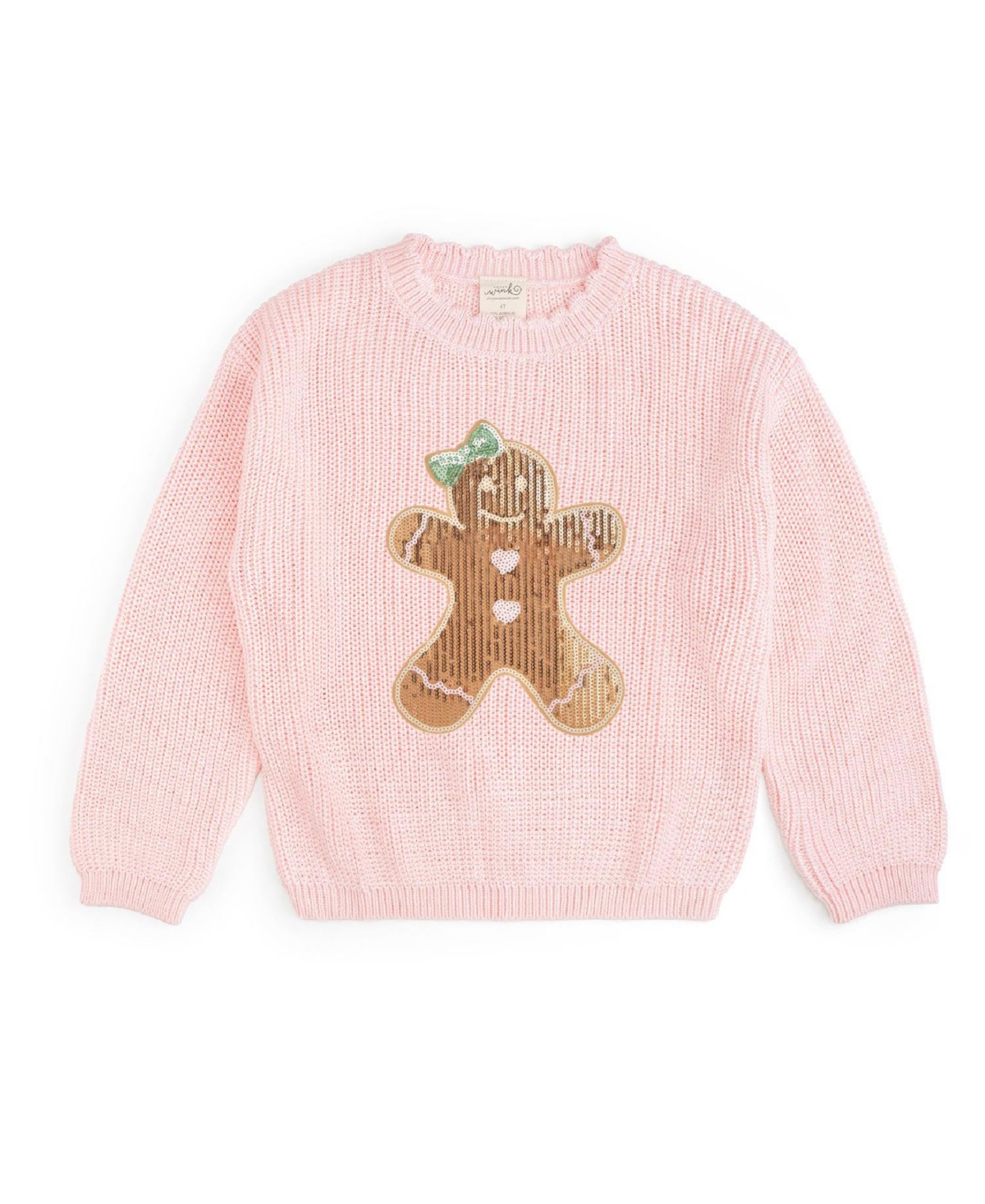 Sweet Wink Girls' 4-16 Gingerbread Sequin-Patch Christmas Crewneck Long-Sleeve Sweater