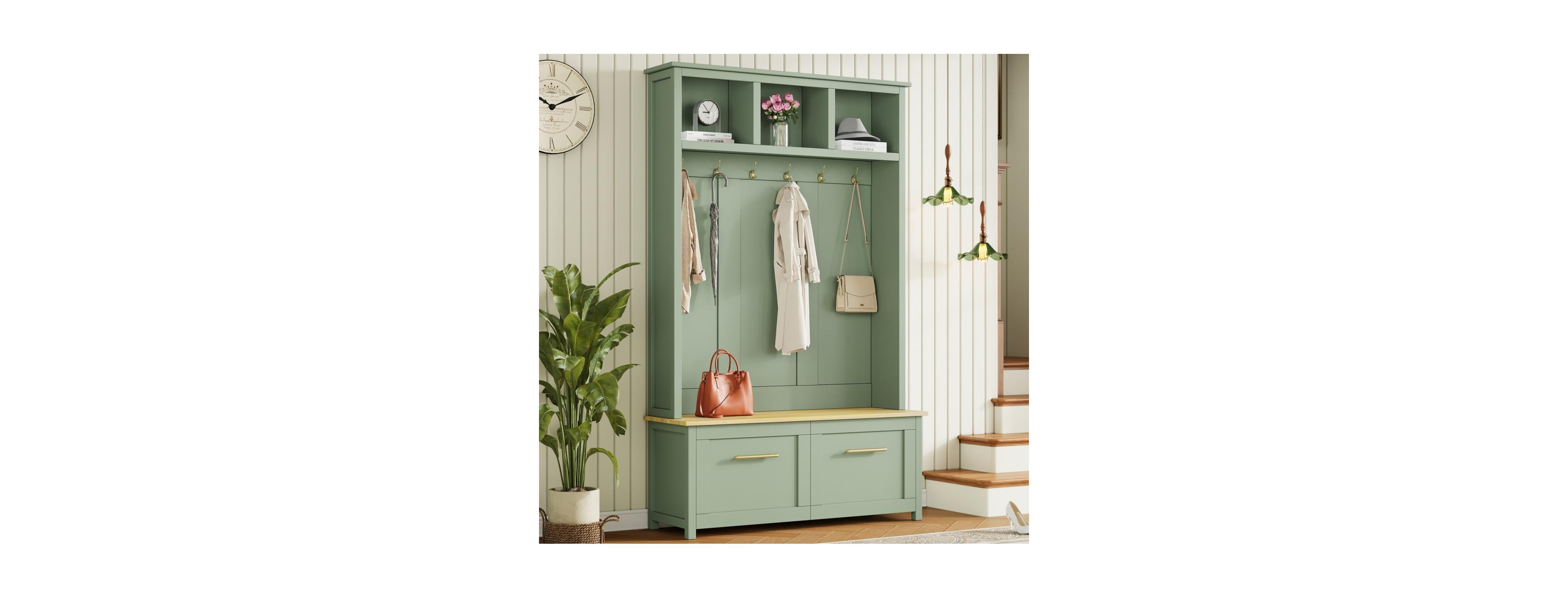 Streamdale Furniture 4 in 1 Hall Tree with Storage Bench Coat Rack and Drawers