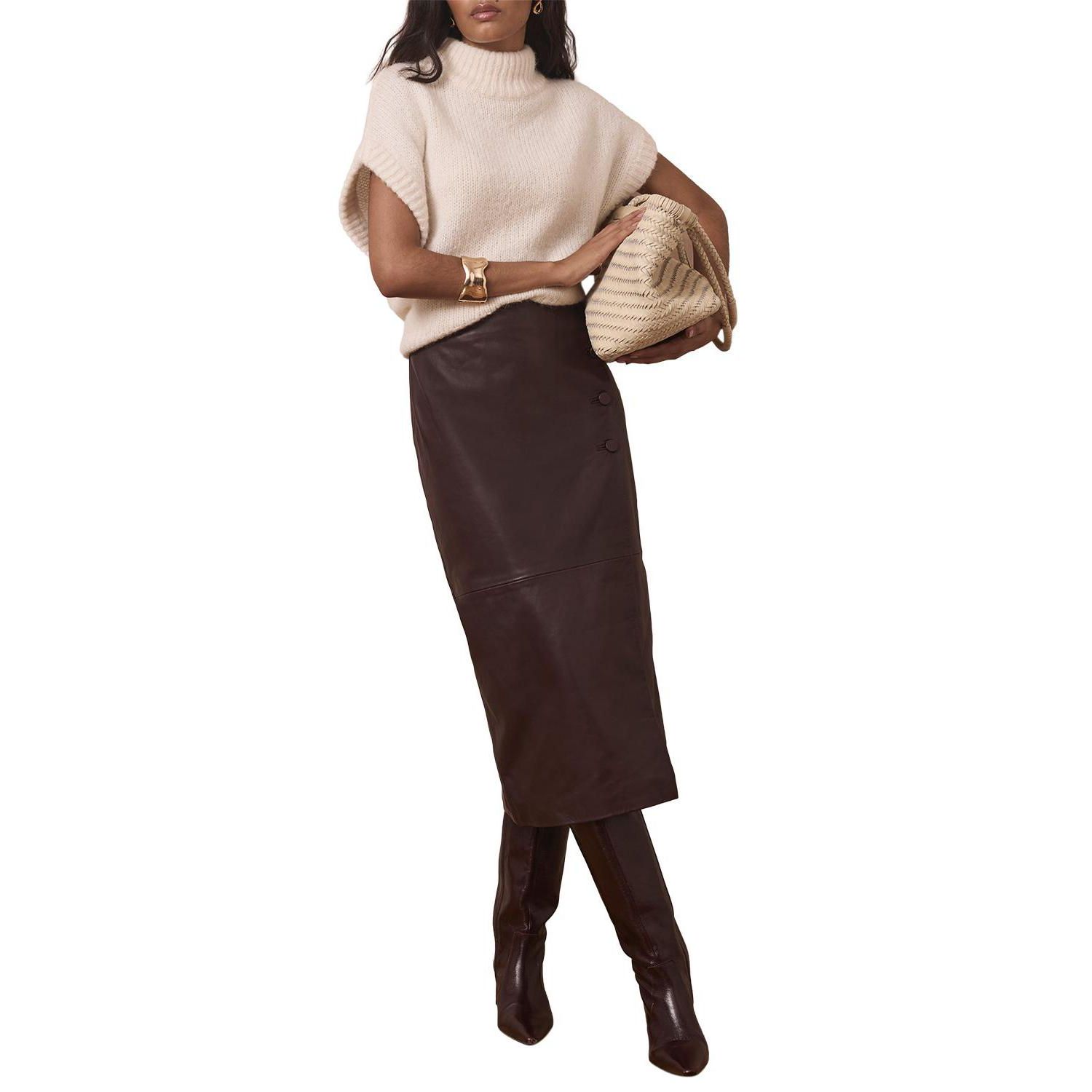 Women's Leather Wrap Midi Skirt