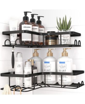 2 Pack Corner Shower Caddy Adhesive Stainless Steel Shelves Hooks No Drilling Bathroom Hardware Storage