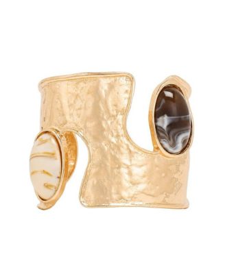 Women's Hammered Gold-Tone Mosaic Cabochon Bracelet