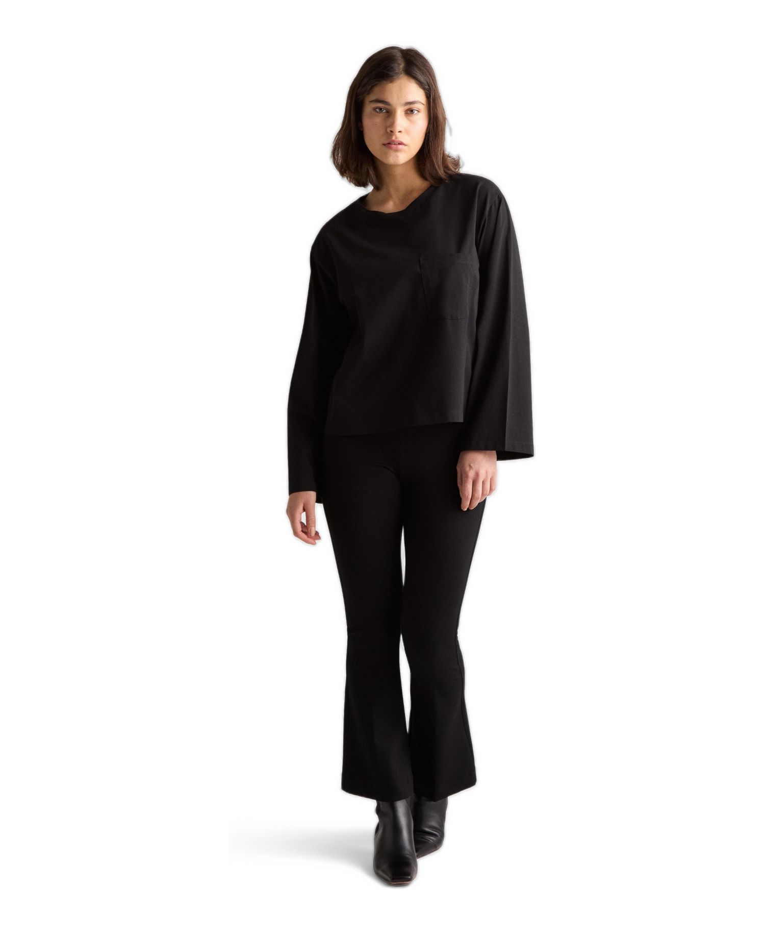 Women's Thir Boxy Chest-Pocket Cotton-Blend Long-Sleeve Top