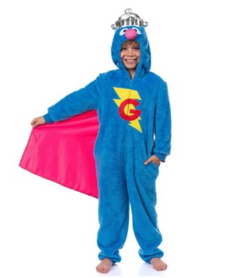 Boy's (4-8) Union Suit Super Grover Full Zip Hooded Pajamas