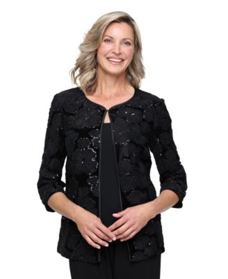 Women's 3/4-Sleeve Sequin Velvet Mock Twinset