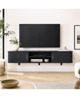 70" Floating TV Stand for TVs Up to 80", Fluted Entertainment Center, Power, Mid-Century Modern TV Console with/Sliding Door for Living Room