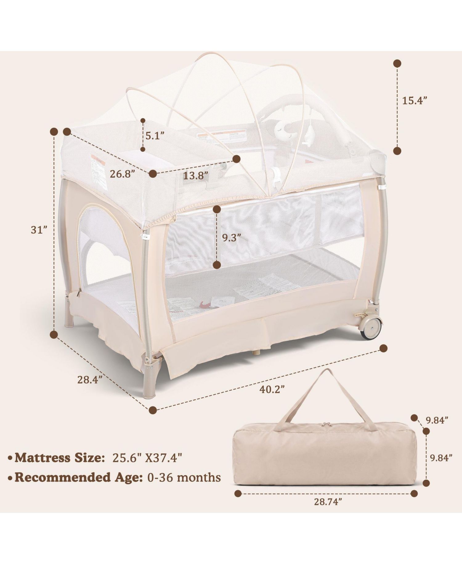 4-in-1 Portable Baby Playard with Bassinet and Mosquito Net, Bedside Sleeper and Changing Table
