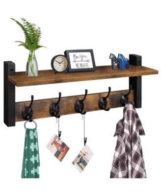 17.1" Wall Coat Rack Wood Entryway Hooks Floating Pegs Bathroom Hardware